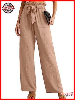 Women's High Waist Wide Leg Palazzo Pants Adjustable Knot Pockets